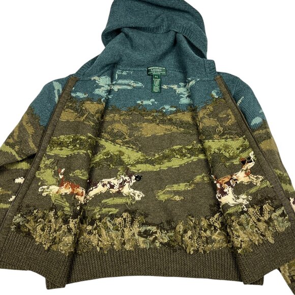 Vintage Ralph Lauren Wool Dog Hunt Cardigan Sweater Hoodie Jacket - Picture 11 of 16